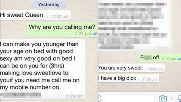 One of the sexually explicit text messages received by Councillor Sarah Carter.