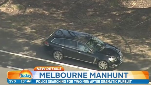Two men are wanted over a dramatic chase in a stolen car later found at Melbourne Airport.