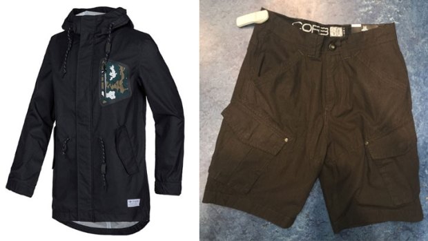 Images of a black jacket and khaki shorts similar to the type Cayleb Hough was wearing when he disappeared.