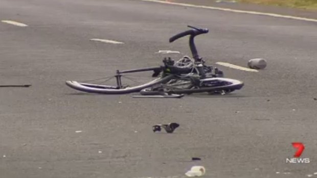 The cyclist's mangled bike after the hit-run at Toolern Vale.