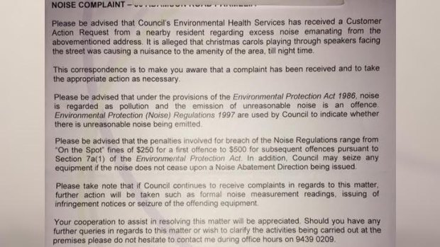 The letter the City of Kwinana sent.