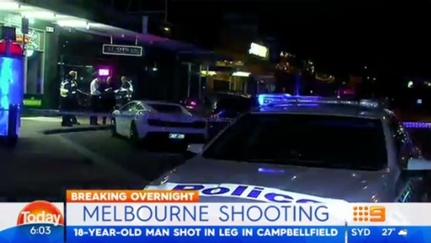 Police at the scene of the Campbellfield shooting outside the Al Diwan mediterranean restaurant.