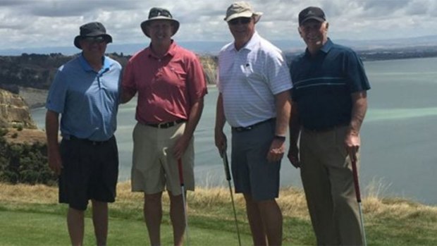 Glenn Garland (second from left), Russell Munsch, Greg De Haven at Cape Kidnappers. The fourth man is unidentified.