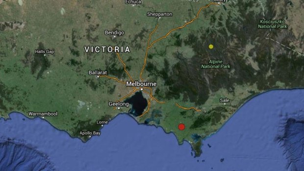 The location of the earthquake near Leongatha this morning.