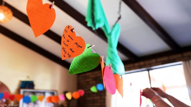 Hearts with personalised messages were hung around the Kiszko home on Thursday at Oshin's memorial service.