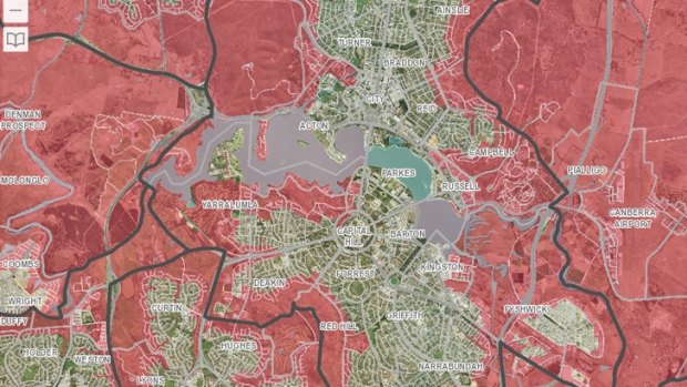 The Interactive ESA map reveals only centralised, clustered suburbs escape the 'bush fire prone' label.