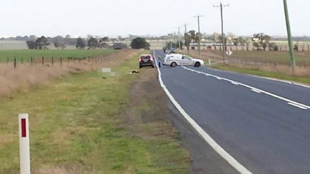 The scene of the fatal hit and run on Geelong-Ballan Road, in Anakie.