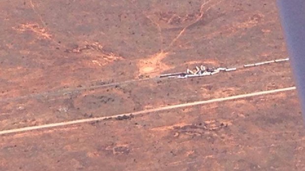 An aerial photo of the train derailment.