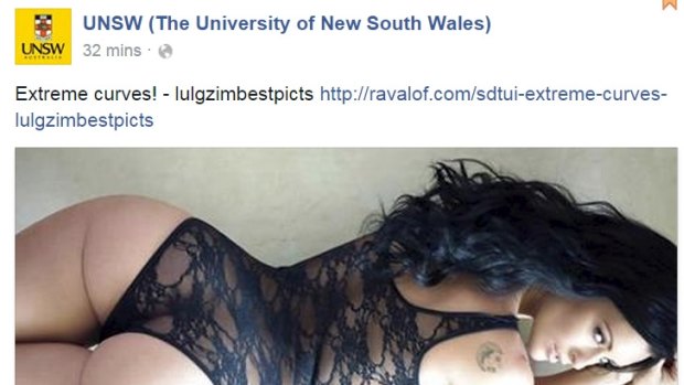 A screengrab of the hacked UNSW Facebook page.