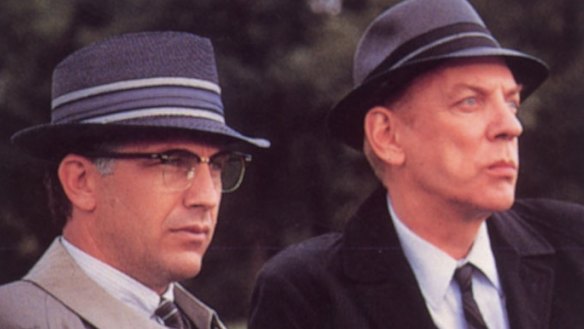 Kevin Costner and Donald Sutherland in Oliver Stone's movie JFK.