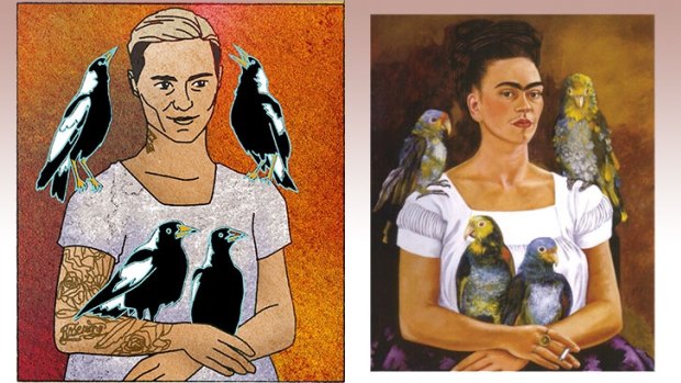 Moana Hope by Jim Pavlidis, left, Frida Kahlo self-portrait.
