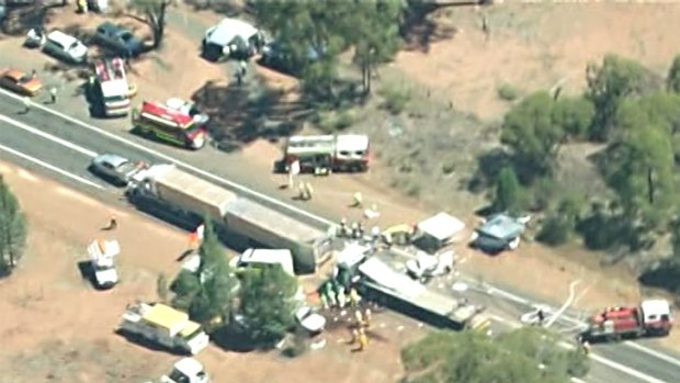 'Absolute carnage': It's understood five cars and a B-double were stationary when they were hit by a prime mover.