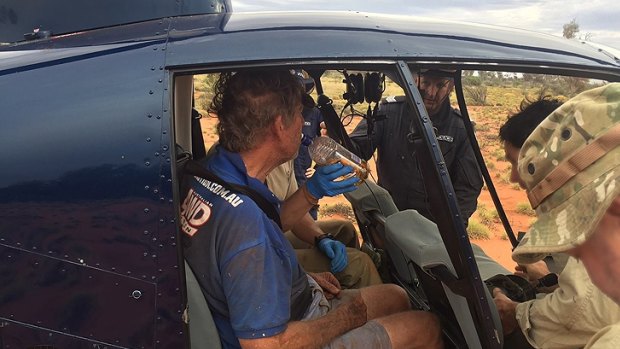 Mr Foggerdy shortly after being found by TRG trackers in the WA outback.