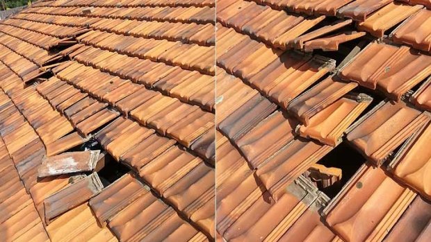 The roof tiles damaged by the apparent "jet".