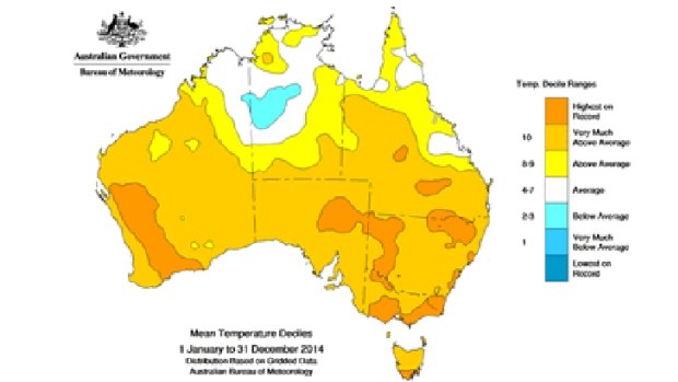For 2014 alone, most of the country had 'very much above average warmth'.
