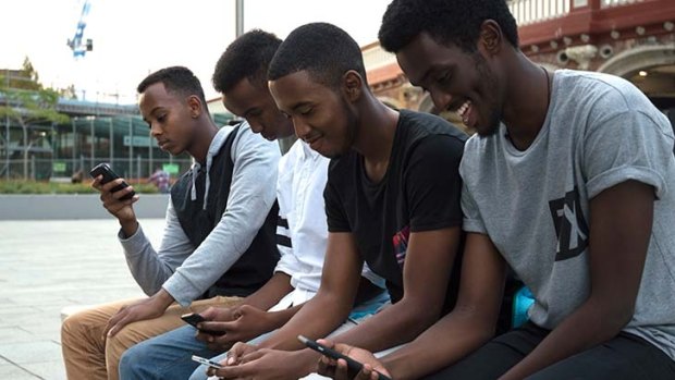 (L-R) Abdulahi Abdi, Abdi Shire, Mohammed Omar and Ahmed Ali are part of the target group for testing the WA app.