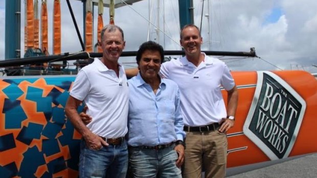 Tony Longhurst, Steve Ackerie and Rodney Longhurst pitch their case to bring a America's Cup trial to the Gold Coast.