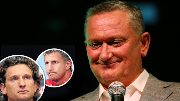 From far left: Former Essendon coach James Hird, former Gold Coast Sun Nathan Bock and controversial sports scientist Stephen Dank.