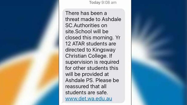 A text message was sent to parents warning of the threat.