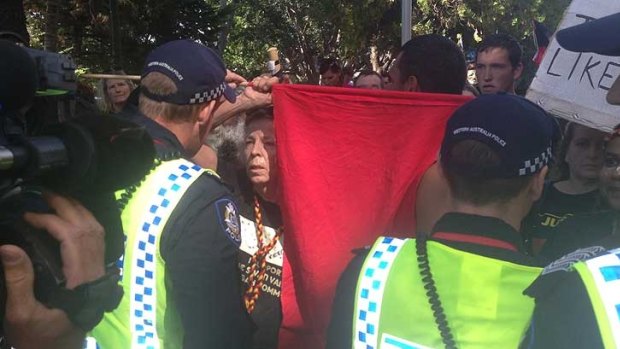 The protest turned ugly when police arrested Aboriginal man Merv Eades.