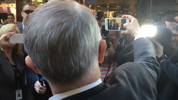 A prime ministerial selfie for Malcolm Turnbull in the Queen Street Mall.