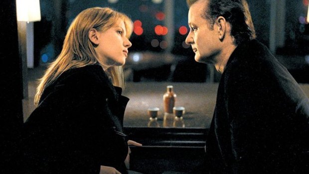 Bill Murray and Scarlett Johansson connect at a Tokyo hotel bar in Lost in Translation.