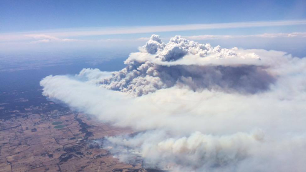 An aerial view of the Waroona bushfire.