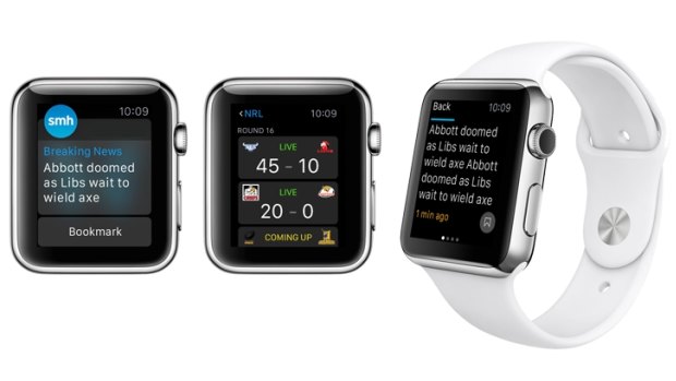Screen shots of the new Fairfax Apple Watch app.