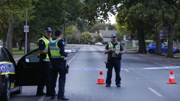 Police at the scene of the hit-run in Ballarat.