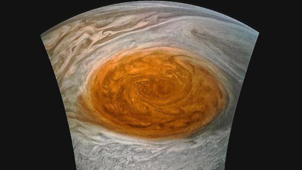 This enhanced-colour image of Jupiter's Great Red Spot was created by citizen scientist Jason Major using data from the JunoCam imager on NASA's Juno spacecraft. 