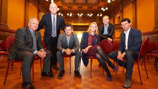 East Fremantle mayor Jim O'Neill, Cockburn mayor Logan Howlett, Fremantle mayor Brad Pettitt, Federal Labor MP Alannah MacTiernan, Ben Elton and Greens Senator Scott Ludlam