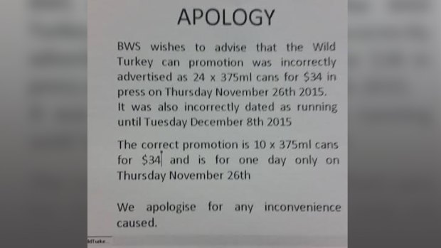 The apology issued by BWS.