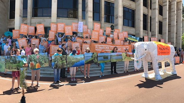 A protest against the Perth Freight Link at parliament in November. 