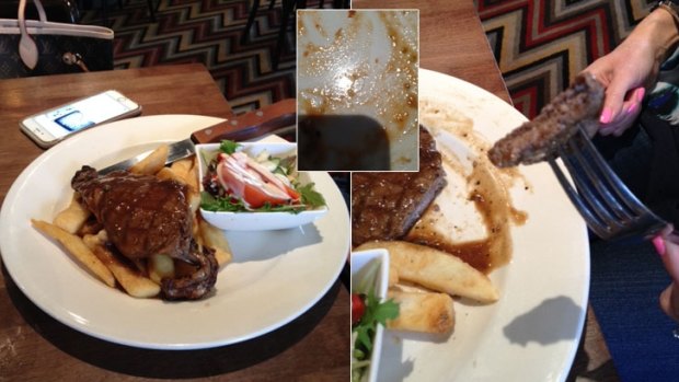 The 'paper thin, overcooked' steak and inset the hair found towards the end of the meal.