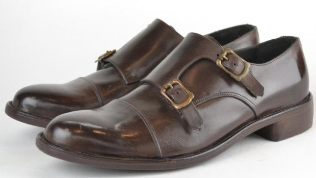 A pair of double monk shoes hand-made by Andrew McDonald.