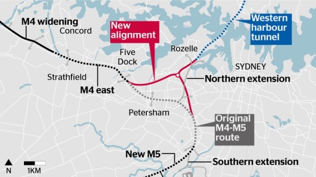 The revised path of the WestConnex.