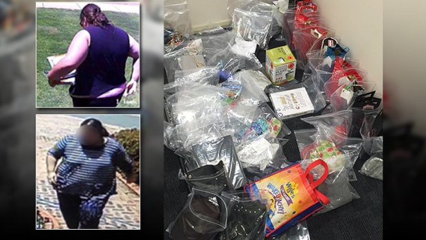 The CCTV footage of the pair and the haul of gifts found after the arrest.
