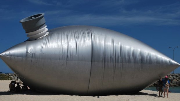 The giant goon bag - 'Bulk Carrier' - was part of Sculpture By The Sea in 2014.
