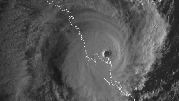 The intense eye of Cyclone Marcia as it neared the Queensland coast.