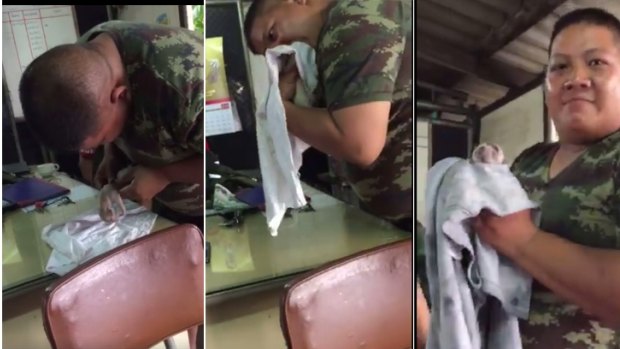 Thai soldier Weeraphon Sukudom gives CPR and heart massages to a tiny puppy caught in a flooded garage, saving his life.