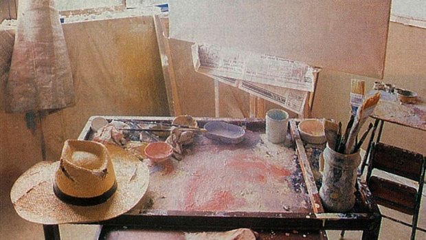 The artist's studio in Tasmania. He has always painted with his hat on: "It gives me a sense of horizon."