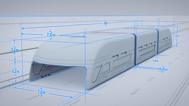 Specifications of the futuristic transport-straddling bus.