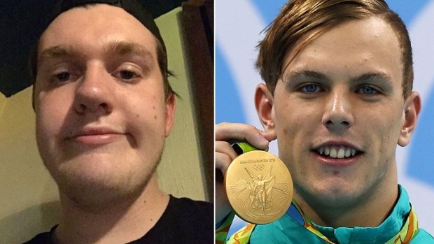Kyle Chalmers, left, is a trainee radio technician, and definitely not the Australian Olympic champion, right.