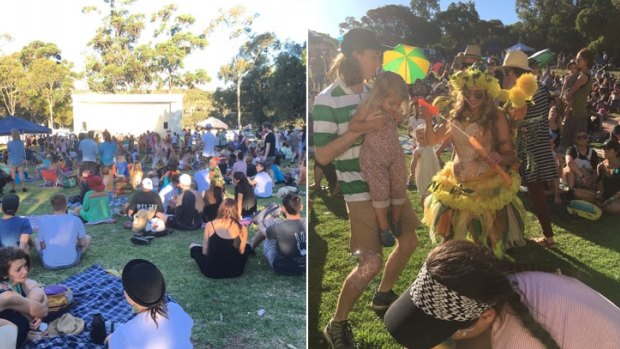 Crowds gather for Live! In The Wetlands, a family festival in opposition to the Roe 8 extension.