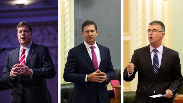 Queensland LNP leadership battle: Tim Nicholls, Lawrence Springborg and Tim Mander.