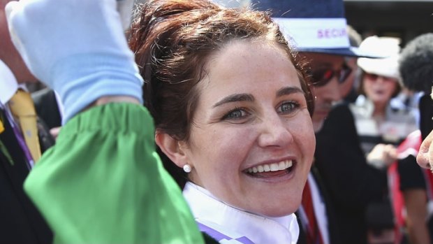 Triumphant: Michelle Payne has scored the biggest win of any female jockey in any race anywhere in the world.