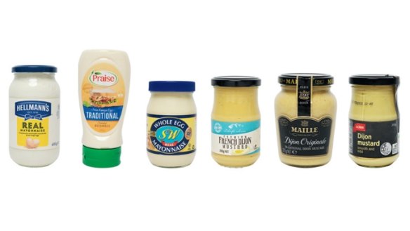 Mustard and mayonnaise  composite for Good Food condiment taste test. March 2019.
