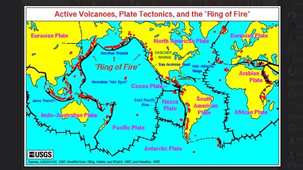 A tectonic plate map from the US Geological Society.