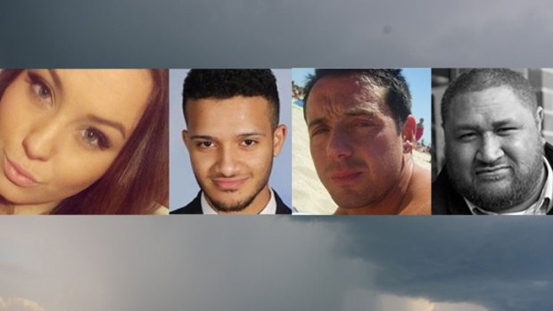 Four of the nine  people who died in last year's thunderstorm asthma epidemic: Hope Carnevali (left), Omar Moujalled, Apollo Papadopoulos, and Clarence Leo.