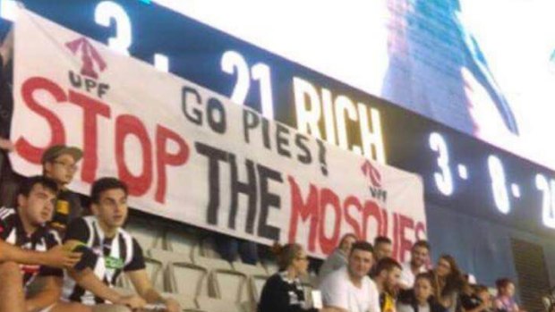 The anti-Muslim banner unfurled by Collingwood fans at the MCG.